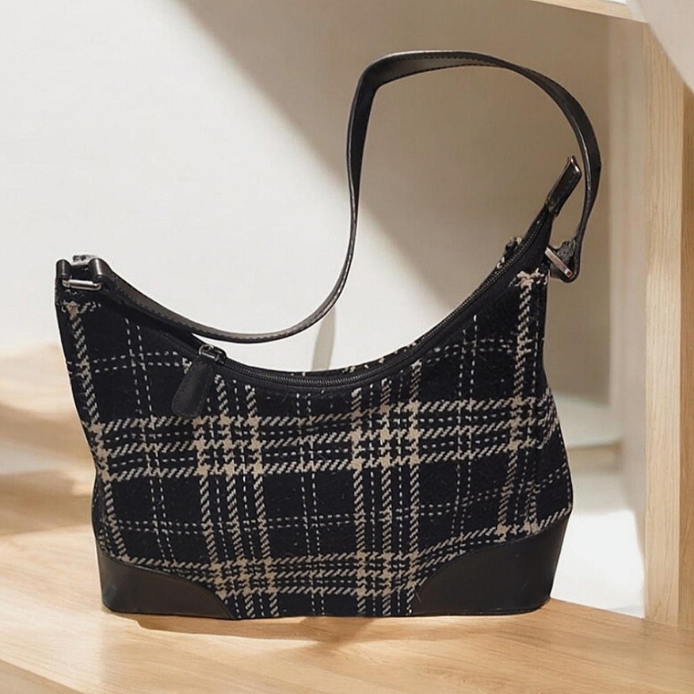 Valerie Stevens Black and White  Plaid Wool Handbag 